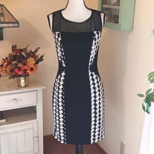 NWT.Enfocus Studio Black and White Women's Dress. Houndstooth, Colorblock, Sheer